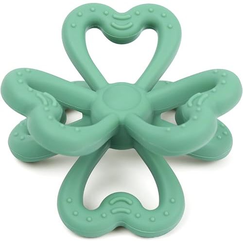 haakaa Silicone Clover Teether, Teethers for Babies 3 Months+, Pea Green