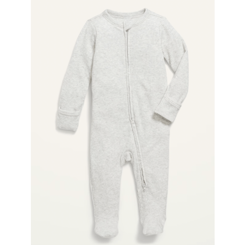 Ribbed Zip Pajama, Size: 3-6M, Color: Light Heather Gray