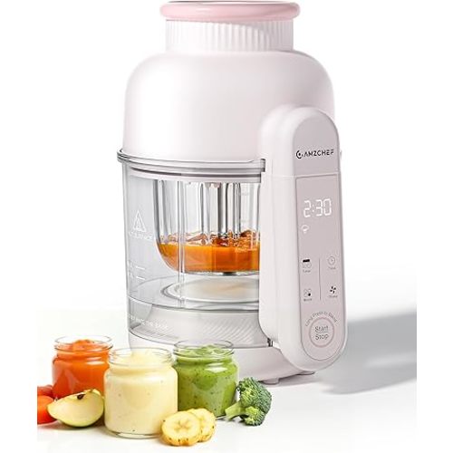 AMZCHEF Baby Food Maker with Auto Steam & Blend, 6-in-1 Baby Puree Maker with Food-grade glass, BPA-Free & Easy Cleaning, Touch Screen, Dishwasher Safe(10oz)