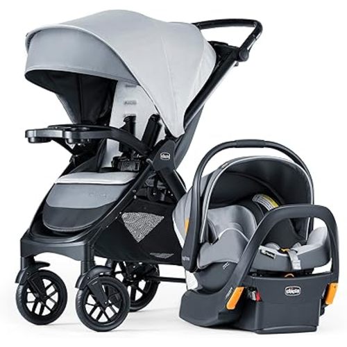 Chicco Bravo LE ClearTex Trio Travel System, Bravo Primo Quick-Fold Stroller with Chicco KeyFit Max ClearTex Infant Car Seat, Car Seat and Stroller Combo | Atlas/Grey