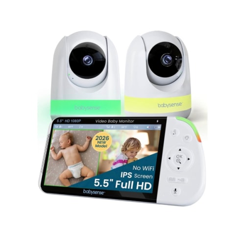 Amazon.com: Babysense PRO Full HD 5.5" Split Screen Baby Monitor with 2 Cameras, 6-Color Night Light, White Noise, Sound & Light Machine, 20-Hour Battery, Hack-Proof Non-WiFi Secure Connection
