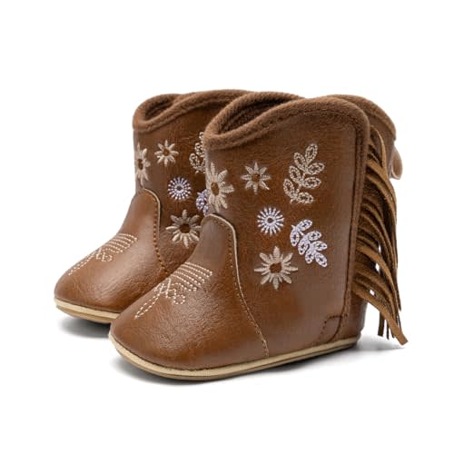 Meckior Baby Girls Cowboy Tassel Boots Side Zipper Moccasins Soft Bottom Non-Slip Toddler Shoe