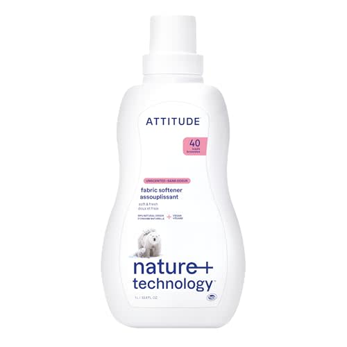 ATTITUDE Liquid Fabric Softener, Plant-Based & Vegan, HE Compatible, Naturally Derived, Unscented, 40 Loads, 33.8 Fl Oz
