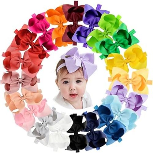 20pcs Baby Girls Grosgrain Ribbon Hair Bows Headbands