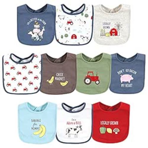 Hudson Baby Unisex Baby Cotton Bibs, Boy Farm Animals, One Size