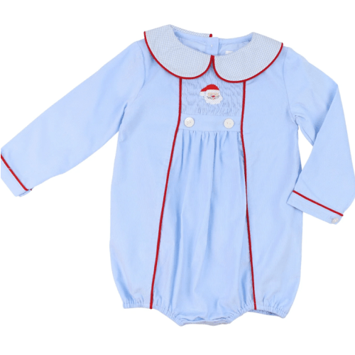 Blue Corduroy Smocked Santa Bubble