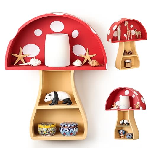 Fungi Fun Floating Mushroom Shelf: Whimsical Wall Decor for Nursery, Bedroom, Living Room, Kitchen & Bathroom, Cottage Core Room Decor, Perfect for Christmas Decor