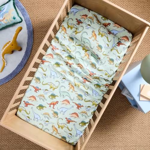 Adairs Kids - Dino Walk Soft Green Cot Sheet Set | Adairs