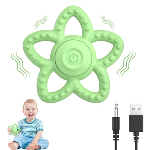 Vibrating Teether for Baby - Dual Use Vibrating Soother for 3-6 Months/6-18 Months & Sensory Toys for Kids with Autisms, Baby Teething Toys with 3 Vibration Modes (Green)