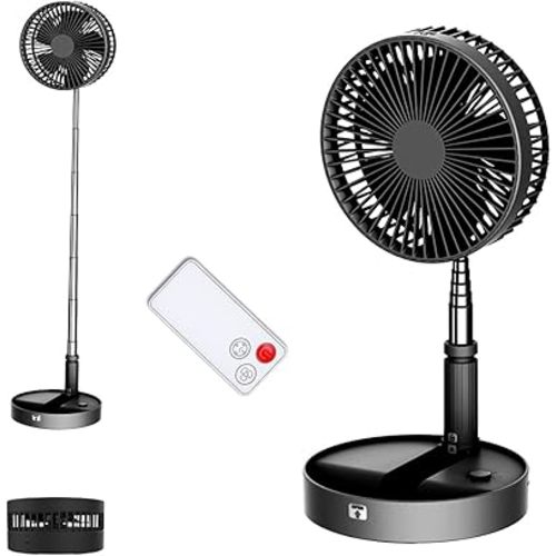 UN UNITEDTIME Portable fan, My Foldaway Travel fan with remote Control Timer, Battery Operated or USB Powered,Adjustable Height Foldable, 4 Speed Settings (Black)