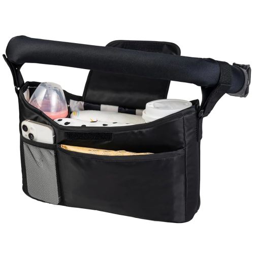 Tiny Twinkle Universal Stroller Organizer with Adjustable Strap | Waterproof Stroller Caddy Fits Baby Jogger, Nuna, Donna and Bugaboo Strollers (Black Checkers)