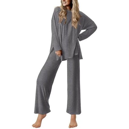 Ekouaer Lounge Sets for Women Long Sleeve Pajamas Fall Loungewear Soft Comfy Pjs Two Piece Travel Outfits Set