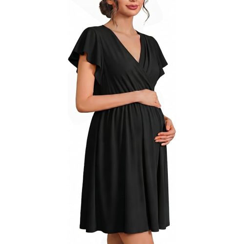Ekouaer Cotton Labor and Delivery Gown for Hospital 3 in 1 Nursing Nightgown for Breastfeeding Short Sleeve Maternity Dress