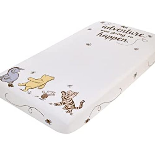 Disney Classic Pooh Hunny Fun with Piglet, Eeyore and Tigger White 100% Cotton Photo Op Nursery Fitted Crib Sheet