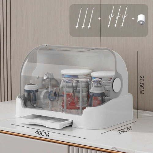 Baby Bottle Drying Rack Storage with Cover, Space Saving Nursing Bottle Storage Box Organizer, Portable Kitchen Cabinet Organizer, Durable Dust-Proof Countertop Dryer