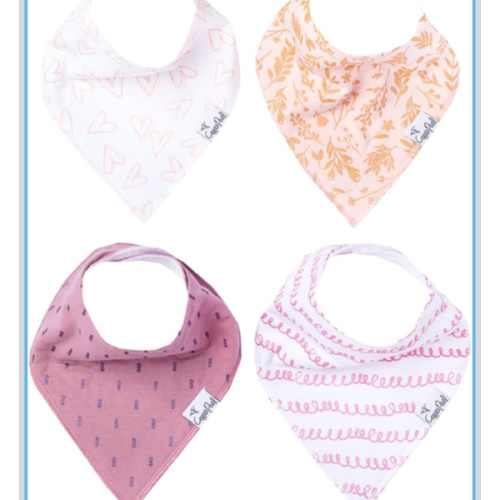 Copper Pearl 4 Pack Soft Cotton Baby Bibs for Drooling and Teething, Absorbent Drool Bibs for Baby Girl and Boy, Adjustable to Fit Newborns to Toddlers, Tons of Styles (Lola)