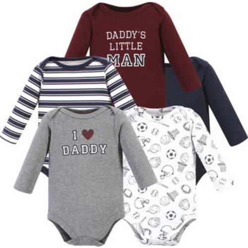 Five-Piece Collection of Long-Sleeve Cotton Bodysuits, 9-12M