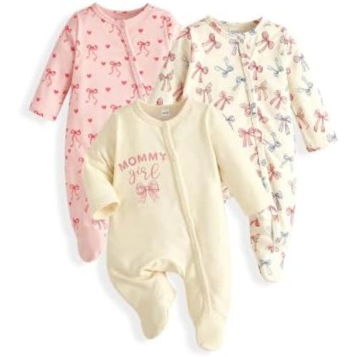 Newborn Baby Girl Clothes 3-Pack One-Piece Footies Long Sleeve Rompers