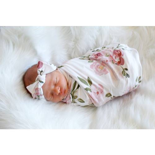 Rose Baby Swaddle Blanket, Baby Girl Swaddle, Rose Blanket, Newborn Swaddle, Girl Baby Blanket, Swaddle Set, Stretchy Knit Swaddle