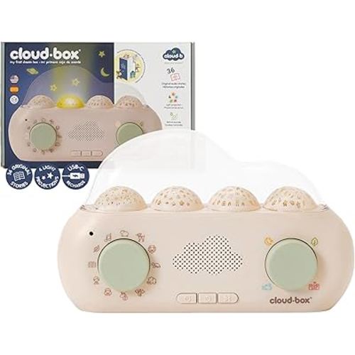 Cloudb Cloudbox My First Dreambox (English/Spanish) Storyteller Sound Machine | 36 Stories, 8 Melodies, 8 White Noises, 4 Light Projections | Star Projector Night Light, Rechargeable, Baby Essentials