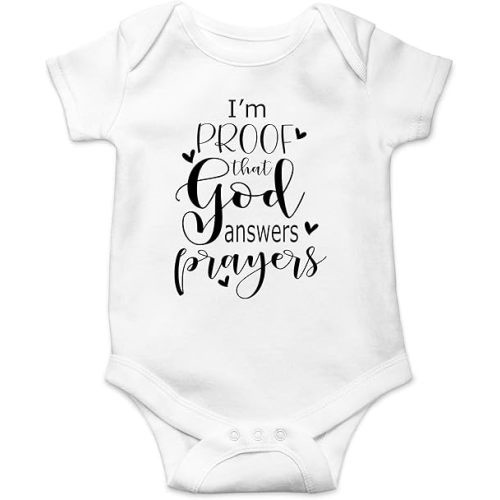 AW Fashions I'm Proof That God Answers Prayers Baby Bodysuit Cute Newborn Boy Funny Rompers Girl Clothes (Newborn, White)