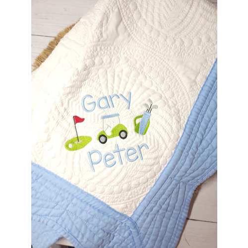 Baby quilt, personalized boy baby quilt, boy baby shower gift, boy golf quilt baby gift