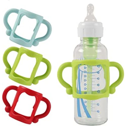 TonGass (3-Pack) Bottle Handles for Dr Brown Narrow Baby Bottles with Easy Grip Handles to Hold Their Own Bottle - BPA-Free Soft Silicone - Red Green and Blue