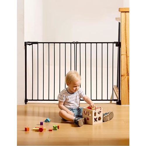 Babelio 29-43" No Bottom Bar Baby/Dog Gate for Stairs and Doorways, Easy to Remove and Install, Auto Close Function, Extra-Wide Walk Thru Door, 30" Tall, Iron Black