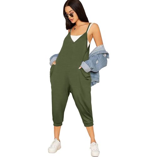 ZHUOFEI Women’s Casual Overalls Jumpsuits Loose Sleeveless Adjustable Spaghetti Strap Wide Leg Long Pants Romper with Pockets
