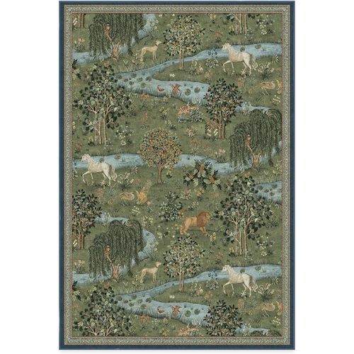 RUGGABLE x Morris & Co Washable Area Rug – Owl & Willow Green 6x9, Stain-Resistant, Non-Slip with Standard Pad – Medium Machine Washable Rugs for Living Room, Bedroom, Hallway, Entryway & Office