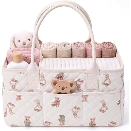 Klyyo Teddy Bears Baby Diaper Caddy Organizer, Portable Baby Diaper Basket