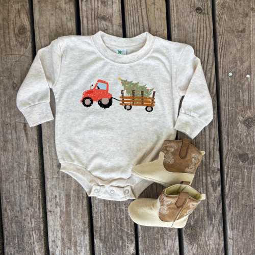Christmas Tractor Baby Bodysuit, Farmhouse Holiday Outfit