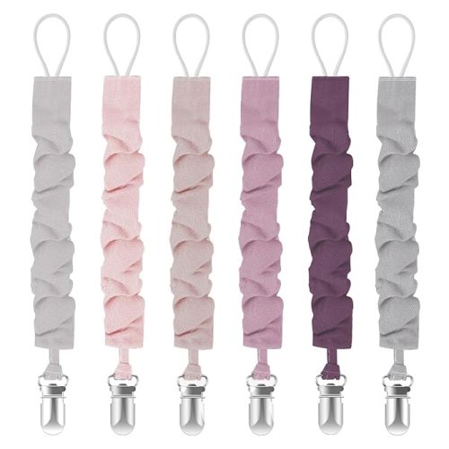Pacifier Clips for Baby Girls and Boys, Pacifier Holders for Teething Relief and Baby Essentials, Safe for Newborns (6 Pack)