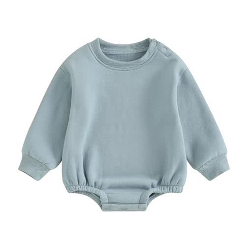 Gueuusu Newborn Warm Sweatshirt Romper Baby Boy Girl Solid Crewneck Long Sleeve Fleece Sweater Bodysuit Thick Winter Clothes