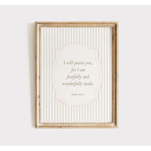 Psalm 139 Nursery Wall Art, I am Fearfully and Wonderfully Made, Christian Girl Nursery Wall Art, Girl Room Decor, Bible Verse Print