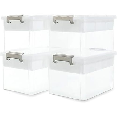 Citylife 17 QT Storage Box with Removable Tray Closet Organizers and Storage Clear Storage Container for Organizing, Craft, Tools, Files, Office Supplies, 4 Packs