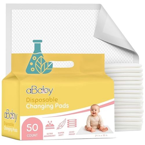 Disposable Changing Pads for Baby (50 Pack) Super Soft and Ultra Absorbent Baby Changing Pad - Leak Proof Diaper Changing Pads for Stress-Free Baby Diaper Changes - Green Elephant
