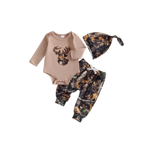 BemeyourBBs Newborn Baby Hunting Clothes Baby Boy Girl Camo Outfits Camouflage Clothing Deer Long Sleeve Romper Jungle Camo Pants Set Hat 3 Piece Spring Fall Winter Outfit
