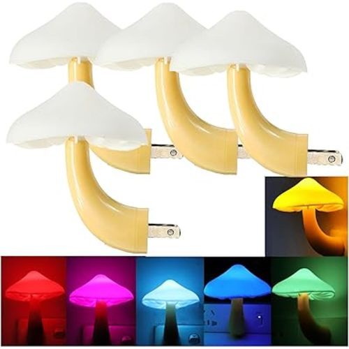 AUSAYE 4 Pack Mushroom Night Light Plug in Sensor Light, Color Changing Lamp LED Nightlights for Kids, Adults, Bedroom, Bathroom,Hallway, Stairs, Kitchen