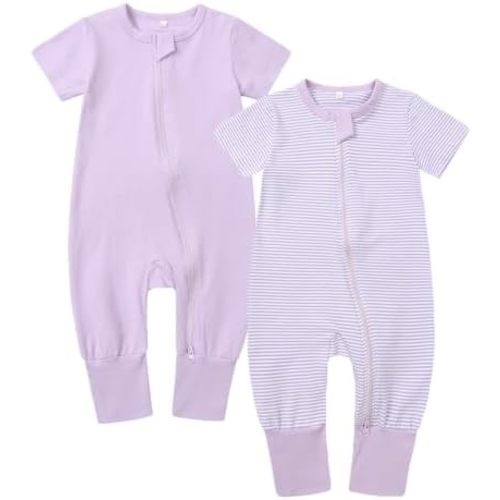 Feidoog Toddler 2 Pack Baby Zipper Rompers Cotton Short Sleeve One Piece Jumpsuit Outfits