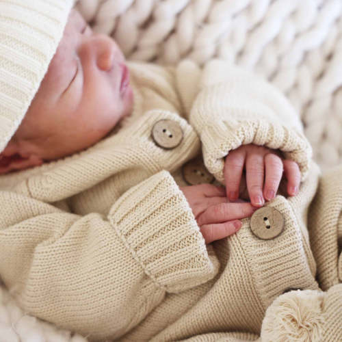 Knit Sweater Button Romper | Sand