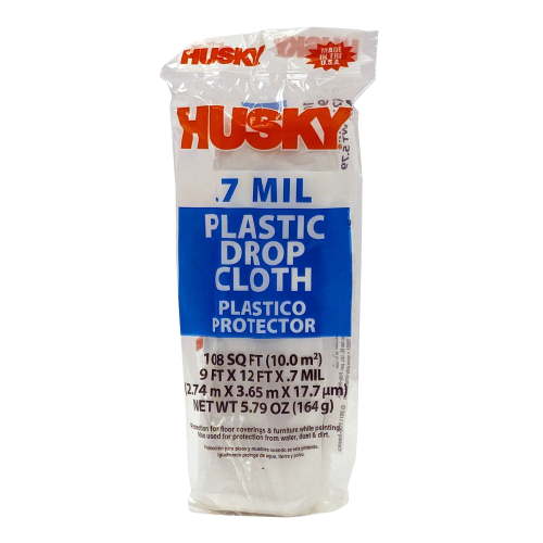 Husky 0.7 Mil Clear Plastic Drop Cloth, 9' Width x 12' Length