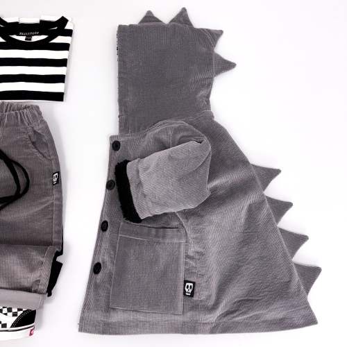 Kids Cord Coat with Dinosaur Dino Hood - Grey – Skeletots