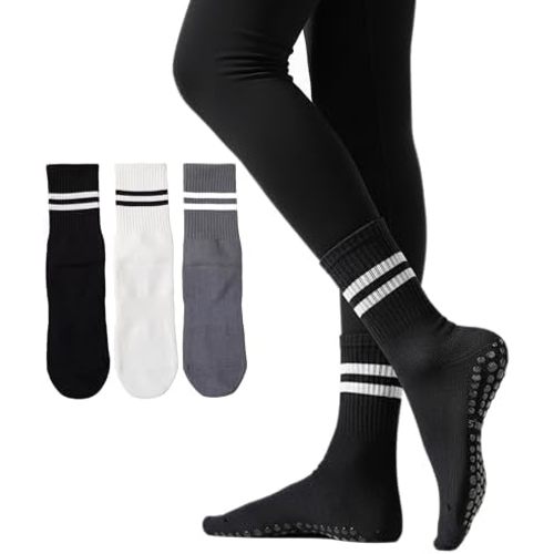 Irisbear Womens Pilates Socks with Grips Non Slip Yoga Socks Barre Gym Athletic Grippy Socks for Women