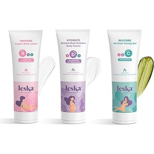 Leska Maternity Set | Belly Lotion, Stretch Mark Defense Cream, All-Over Toning Gel | All Maternity Stages Skincare System for Pregnancy & Postpartum | New Mom Gifts (Set of 3, 4oz each)