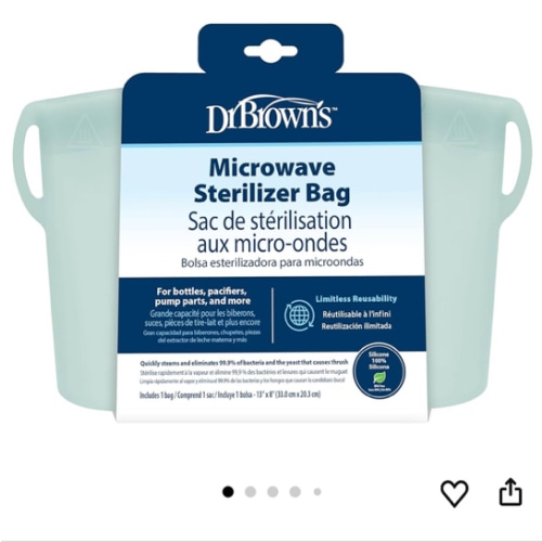 Dr. Brown's Microwave Steam Sterilizer Bag for Baby Bottles, Breast Pump Parts & Other Toddler Accessories, 100% Silicone, Reusable Sterilizing Bag