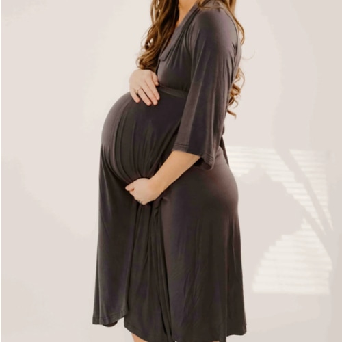 Lila Labor & Postpartum Gown in Charcoal Grey