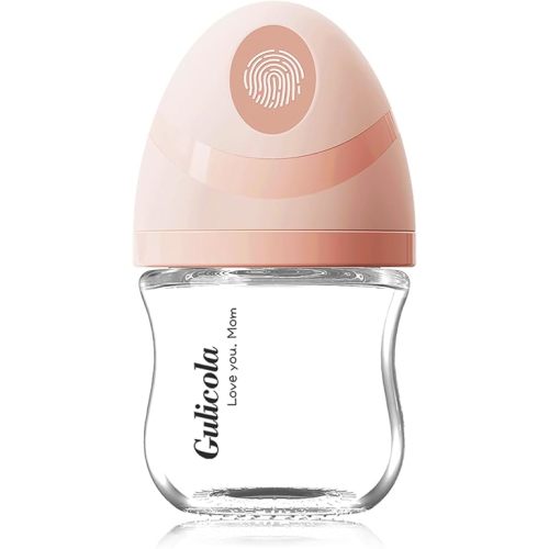 Gulicola Natural Small Glass Baby Bottle 3 oz, Very Slow Flow Nipple, 1 pk - Pink