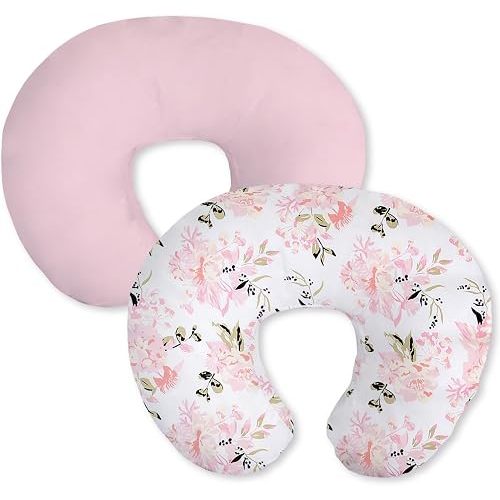Little Grape Land Nursing Pillow Cover for Baby Boys Girls, 2 Pack Breast Feeding Pillow Cover Fit Standard Nursing Pillows, Soft Removable Covers for Breastfeeding Pillows(Flower)