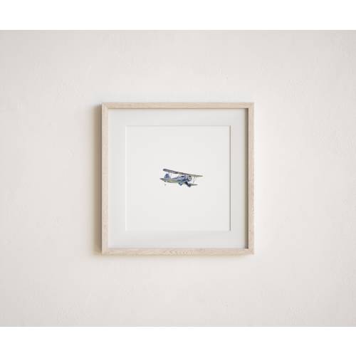 Miniature Blue Airplane Watercolor Painting Print